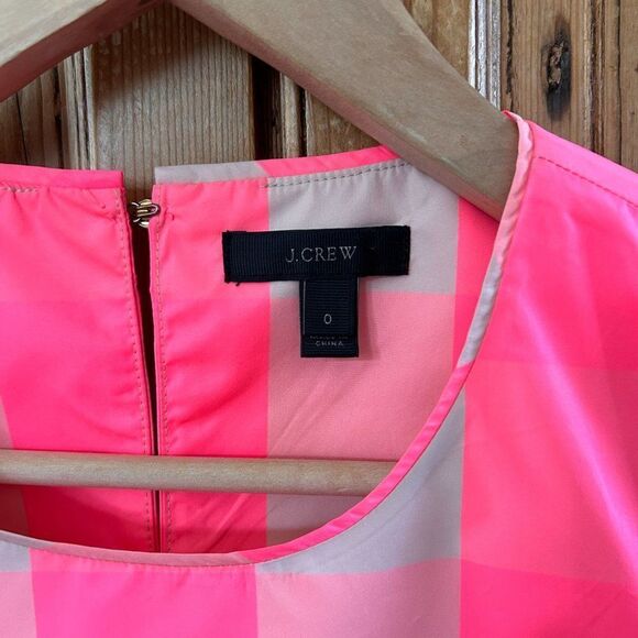 J. Crew 0 Pink Tan Blouse Ruffle Sleeve Top Neon‎ Buffalo Check Soft Blossom - Picture 3 of 6